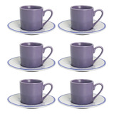 Jogo Xícaras Café / Cafezinho 80 Ml Lavanda Fern Porcelana