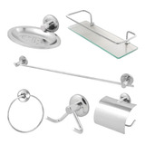 Kit Acessório Para Banheiro Aço Inox + Porta Shampoo Reto
