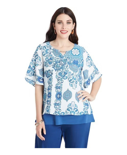 Blusa Doble Indigo Manga Corta Formal Lorenzo Di Pontti