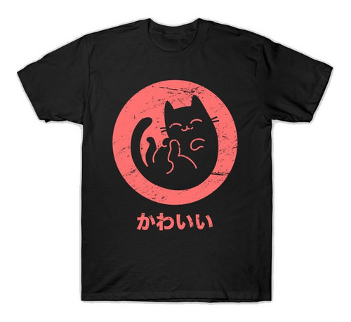 Playera Camiseta Moda Japones Gato Negro Kawaii 