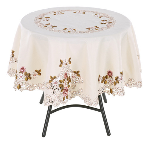 Fwefww Mantel De Mesa Redondo Bordado Con Flores Rojas