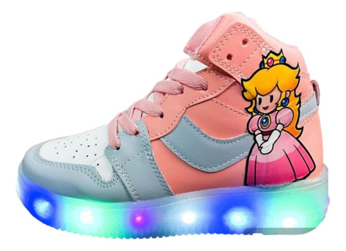 Tenis Bota Pelicula Mario Bros Princesa Peach Luz Led Niña 