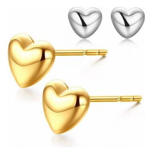 Aretes Corazón Pendientes De Moda Oro 18k Para Mujer 2pares