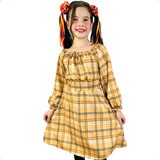 Vestido Infantil Juvenil Xadrez Festa Junina quadrilha Manga