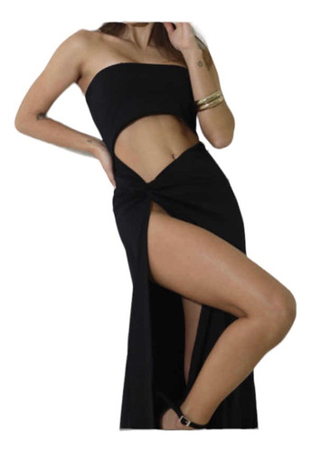 Vestido Strapless Tajo Largo Fiesta Mujer