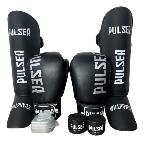 Kit Muay Thai Luva 12oz Caneleira Band Bucal Thunder Pulser