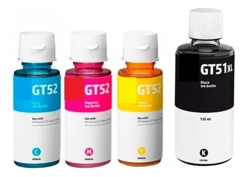 Combo Botella De Tinta Hp Gt51 Xl Negra + Gt52 Colores Orig.