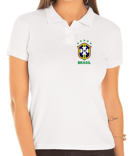 Camisa Polo Feminino Torcedor Seleção Brasil Bordado Peito