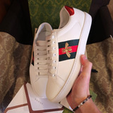 Tenis Gucci Piel Blancos Clásico Bordado Abeja Talla Eur 39