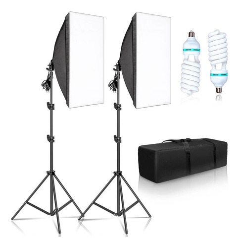 Kit 2 Soft Box 50x70 +2 Lâmpada 150w E27 +tripe Bolsa Brinde