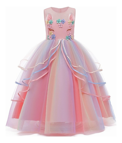 Vestido De Fiesta De Princesa Unicornio Arcoíris Para Niñas