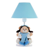 Abajur Luxo Infantil Menino Bebê Luminária Ursinho Aviador Cor Da Cúpula Cúpula Azul Claro Cor Da Estrutura Base Branco