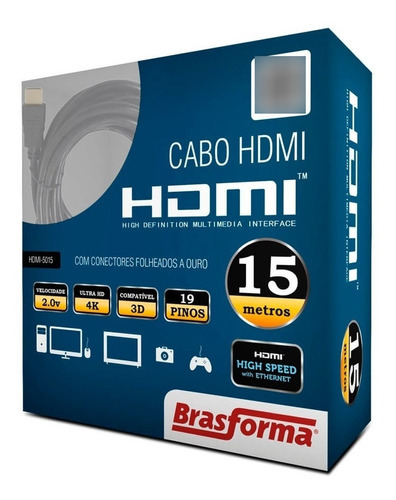 Cabo Hdmi 15m Blindado 2.0 15 Metros 4k 3d 2160p Brasforma