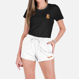 Conjunto Feminino Camiseta Algodão E Short Tactel Estampas