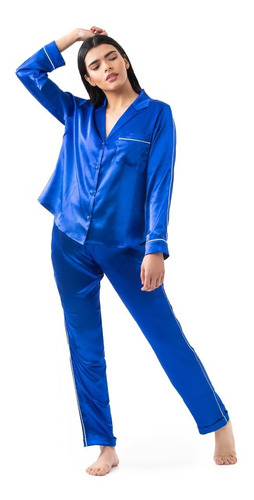 Pijama Satin Mujer Bright Blue - Noite