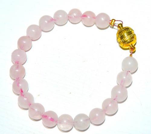 Pulsera Natural Cuarzo Rosa Bola 8 Mm  Broche Color Oro