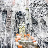 Decoraciones De Telarañas De Halloween Con 100 Arañas Falsas