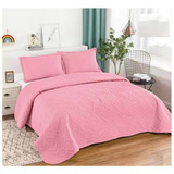 Cubrecama Quilt Verano 2 Plaza Unicolor Rasa Chicle Tf