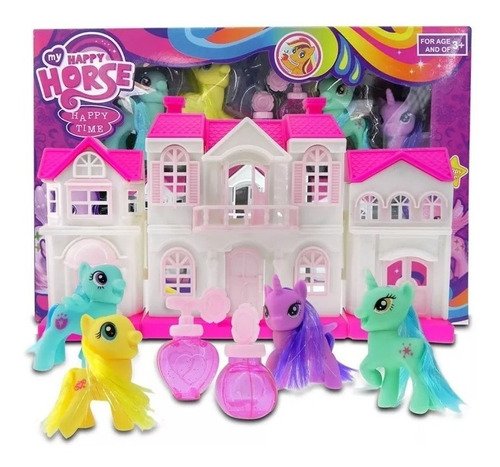 Pony Fashion House My Happy Horse X4 Ponys Unicornio + Casa
