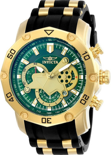 Relógio Invicta Pro Diver 23425 Cronógrafo Calendário Cor Da Correia Preto Cor Do Bisel Dourado Cor Do Fundo Verde