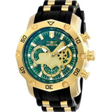Relógio Invicta Pro Diver 23425 Cronógrafo Calendário Cor Da Correia Preto Cor Do Bisel Dourado Cor Do Fundo Verde