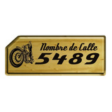 Letrero De Madera Número Casa Grabado Diseño Motociclista