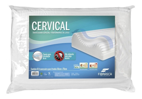 Travesseiro Cervical Ortopédico Lavável 59x39cm Fibrasca Cor Branco