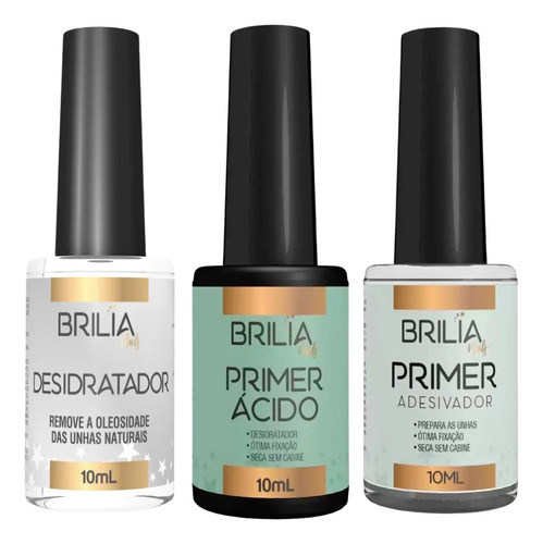 Kit Preparadores Alongamento E Gel Brilia Nails - 3 Produtos