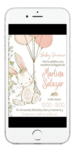 Invitación Baby Shower Tarjeta Digital Conejo Bebé Niña