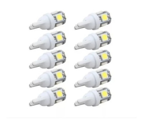 10 Bombillos Luces Led Cocuyos T10 Carro Y Moto 5 Led