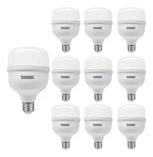 Kit 10 Lâmpadas Led Bulbo 50w Bivolt Branco Frio Taschibra