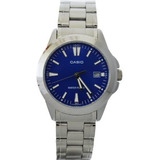 Reloj Casio Mtp-1215a-2a2 Acero Inoxidable Azul Fecha Color De La Malla Plateado Color Del Bisel Plateado