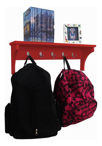 Cabideiro Prateleira Porta Mochilas Chaves Vermelho Laca