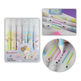 Kit Marca Texto Fofinho Apagável Kawaii Fluorescentes 6 Unid