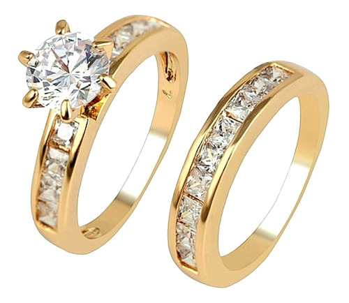 Set Anillos Oro 18k Brillante 1.5 Ct Ak Jewelry Par Laminado