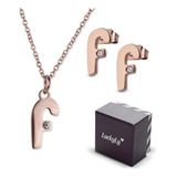 Set Joyería Mujer, Aretes Collar Inicial Letras Luckyly Color F