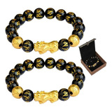 Paquete De 2 Pulseras Feng Shui Pixiu Lucky Fortune Obsidia