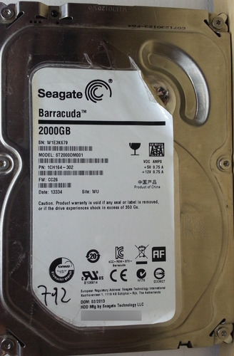 Disco Seagate St2000dm001 2tb Sata 3.5 - 792 Recuperodatos