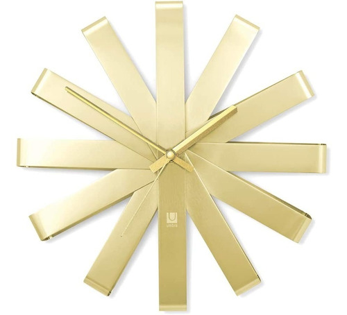 Umbra Ribbon Reloj De Pared Decorativo Dorado, 30.5 X 5.7 Cm
