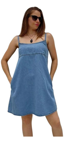 Vestido De Jean Camisero Talle Amplio C/elástico Y Bolsillos