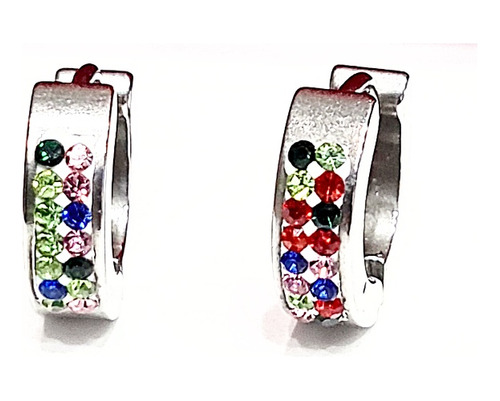 Aros Cubanos Con Strass Colores En Acero Quirúrgico 316l 