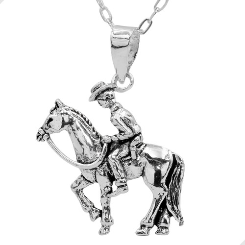 Colgante Caballo Jinete Plata 925 + Cadena De Plata | M249