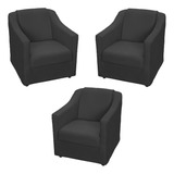 Kit 3 Poltronas Cadeiras Reforçadas Decorativas P/ Recepção