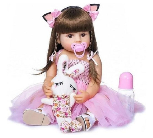 Vxn Bebê Boneca Reborn 100% Silicone Princesa Rosa 55cm Banho