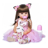 Bebê Boneca Reborn 100% Silicone Princesa Rosa 55cm