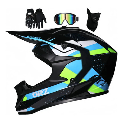 Casco Motocicleta Todoterreno Con Gafas+máscara+guantes Orz1 | Meses sin interés