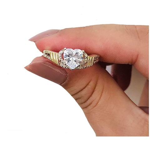 Anillo Solitario Corazón Plata Y Oro Regalo Ap 044