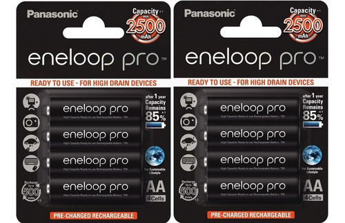 8 Pilhas Panasonic Eneloop Pro Aa Recarregáveis 2500 Mah 