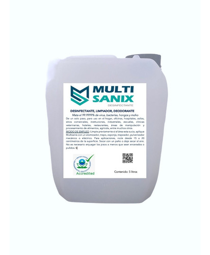 Desinfectante Multiuso, 5 Litros, Cuaternario De Amonio