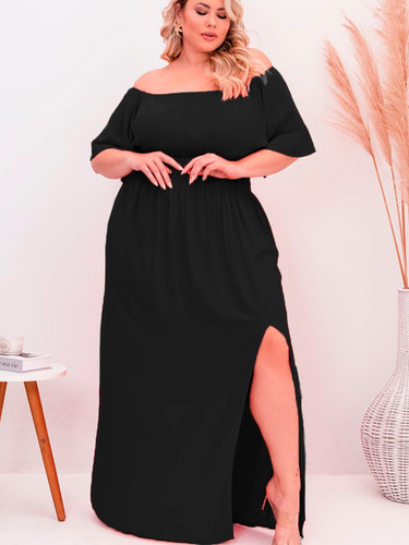 Vestido Feminino Longo Plus Size Manga Gode Promoção